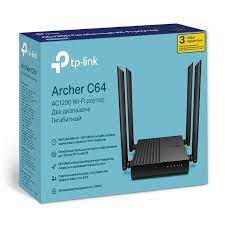 Роутер Wi-Fi TP-LINK Archer C64(RU) AC1200 Dual-Band, 867Mb/s 5GHz+300Mb/s 2.4GHz,1xGb/s WAN,4xGb/s LAN,4 antennas,IPTV, MU-MIMO, Tether App, OneMesh