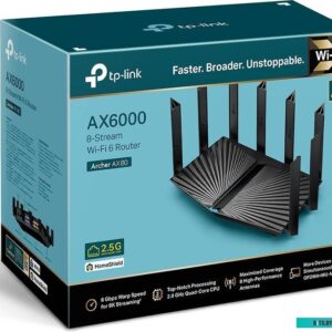 Роутер Wi-Fi TP-LINK Archer AX80(RU) Wi-Fi 6, 4804Mb/s 5GHz+1148Mb/s 2.4GHz, 3xLAN 1Gb/s, WAN/LAN 2,5 Gb/s 8 антенны, USB 3.0, IPTV, MU-MIMO OFDMA